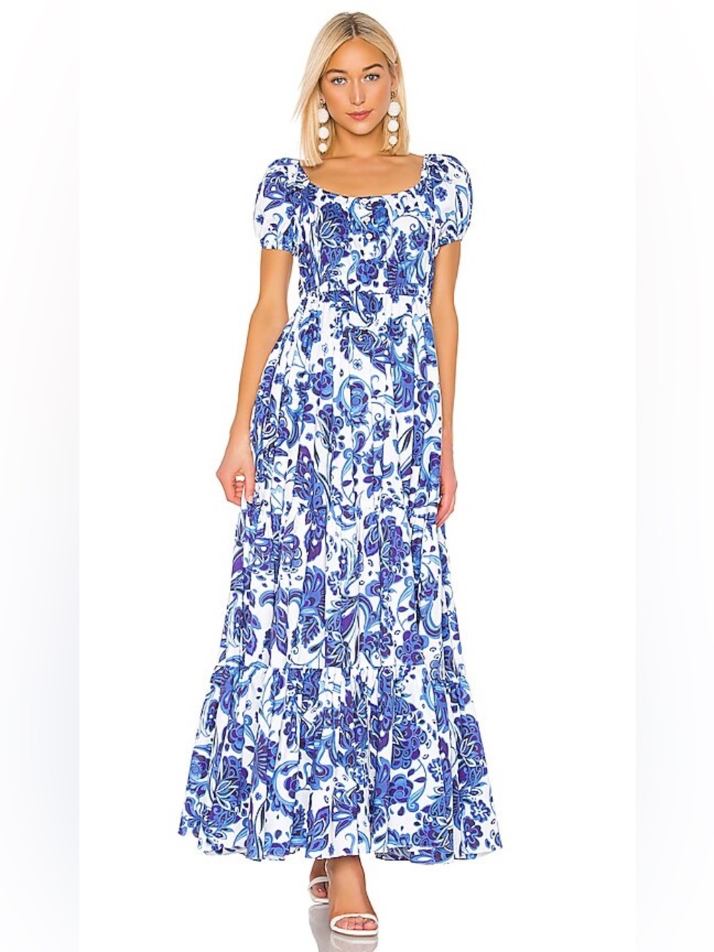 Caroline Constas Blue and White Floral Maxi Dress